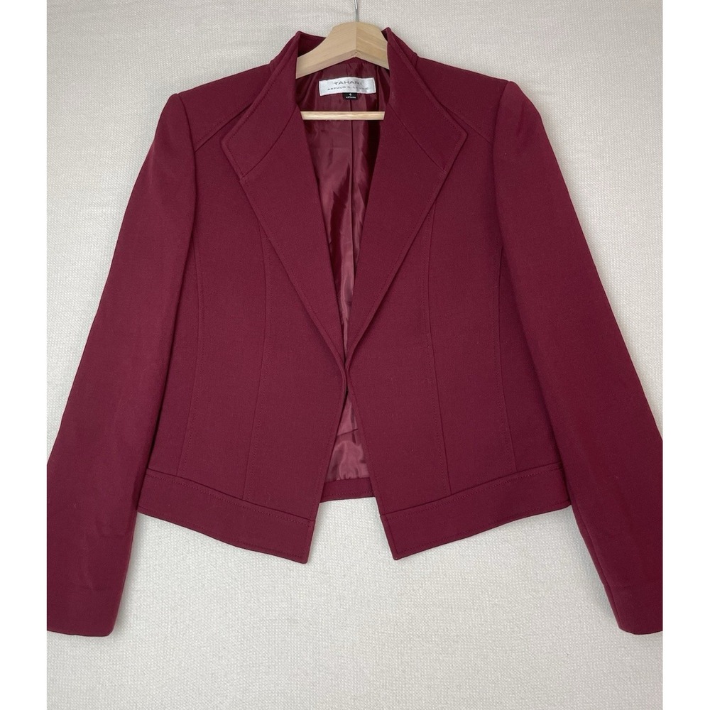 TAHARI Arthur S. Levine Women's Burgundy Blazer Jacket Size 6 Lined Career - Picture 1 of 13